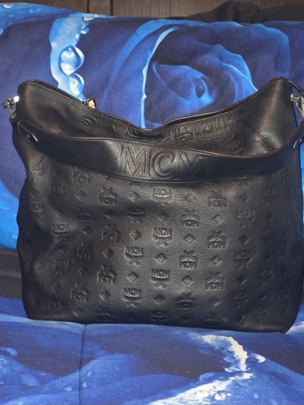 MCM Black Embossed Leather Shoulder Bag